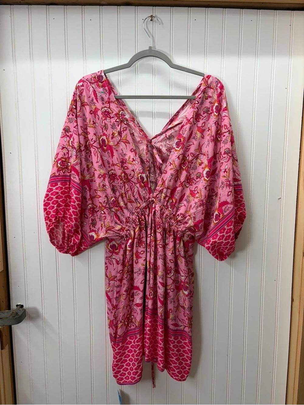 Cupshe Pink Floral open back summer Beach Dress with Drawstring waist - Picture 5 of 12